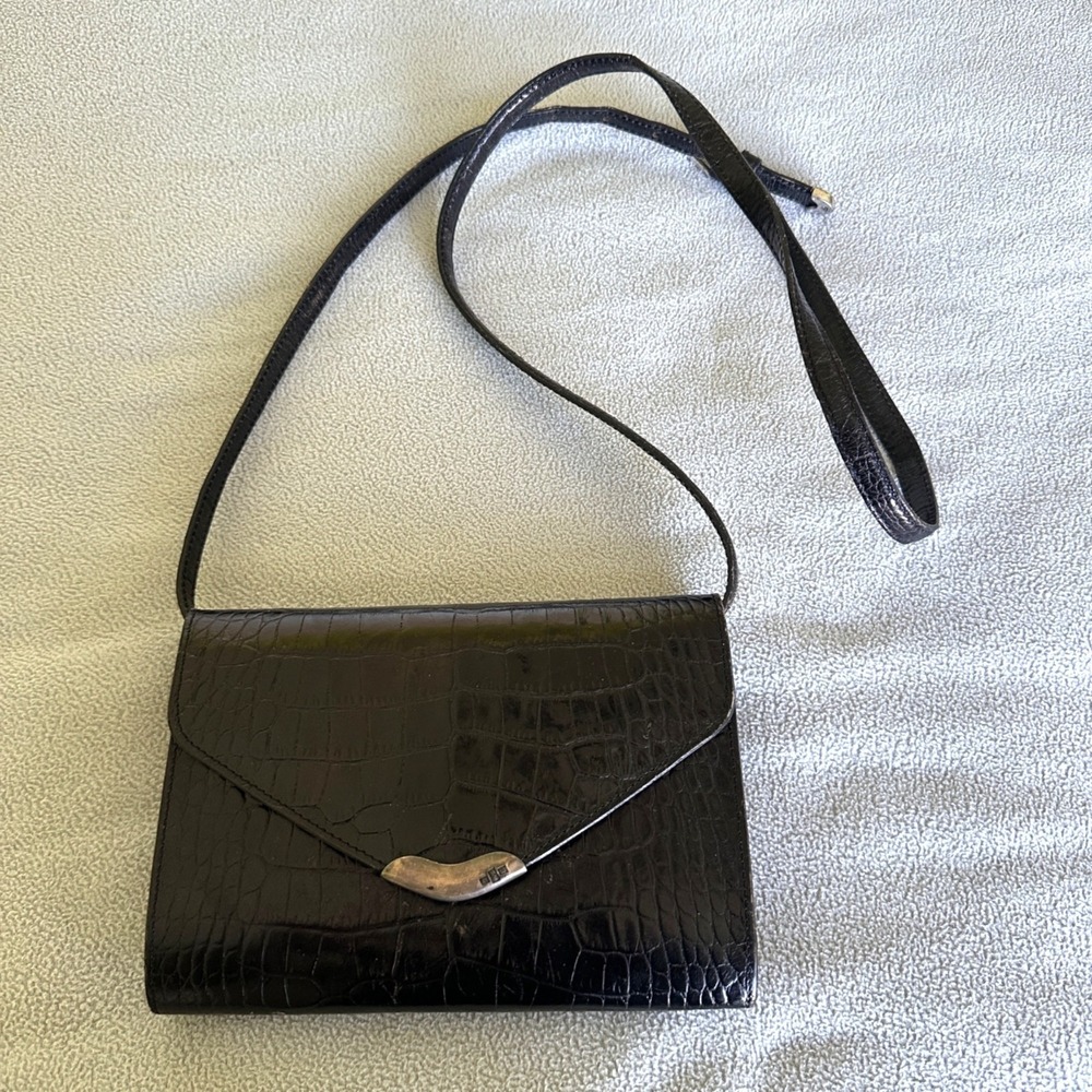 Vtg Ralph Lauren Purse Sterling Alligator Leather Clutch Shoulder‎ Bag Black